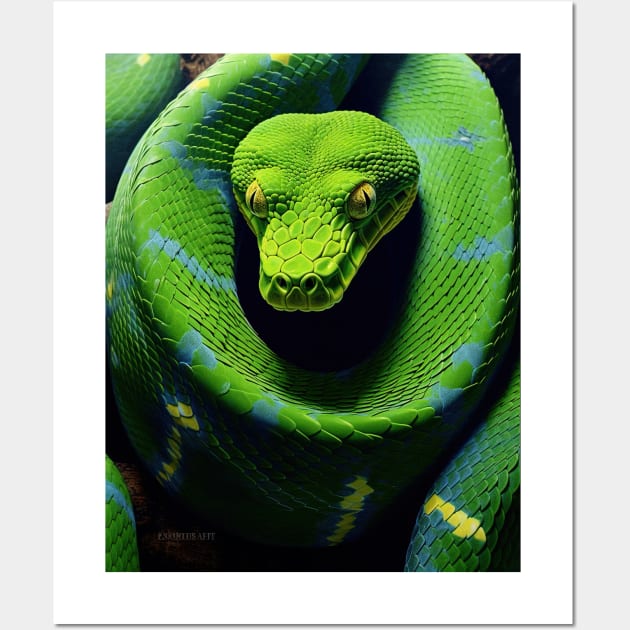 Vivid Realism: The Green Mamba in Oil Wall Art by ABART BY ALEXST 